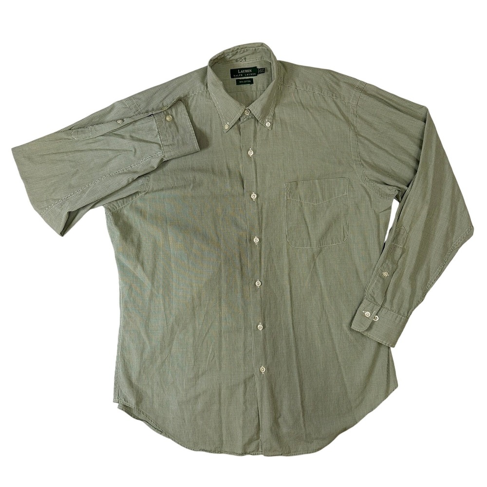 Lauren Ralph Lauren Mens Green Gingham Cotton Button Down Shirt 15.5 32/33